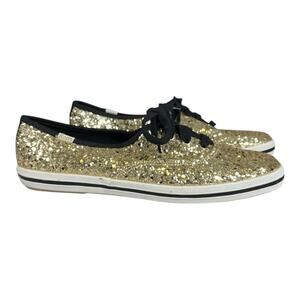 Kate Spade New York Keds Gold Glitter Sneakers Size 8 NWOT Champion LaceUp Shoes